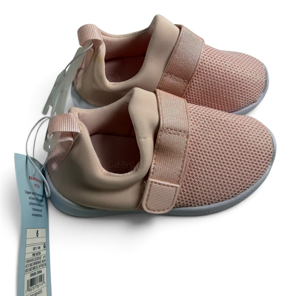 Cat & Jack Austen Pink Glitter Mesh Toddler Slip On Sneakers Size 6 NEW - Picture 3 of 6